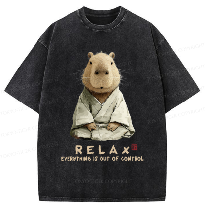 Tokyo-Tiger Zen Capybara：Relax, it's all chaos Washed T-Shirt