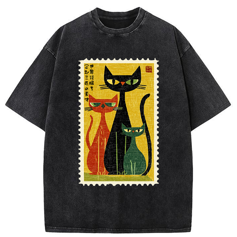 Tokyo-Tiger World Domination Squad Cat Poster Washed T-Shirt