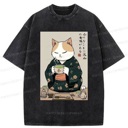 Tokyo-Tiger Cat Tea Ceremony: Little Things Mean A Lot Washed T-Shirt