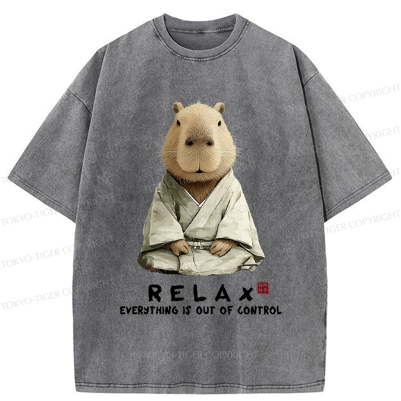 Tokyo-Tiger Zen Capybara：Relax, it's all chaos Washed T-Shirt
