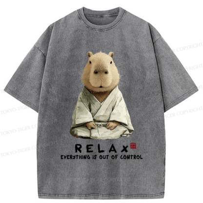 Tokyo-Tiger Zen Capybara：Relax, it's all chaos Washed T-Shirt