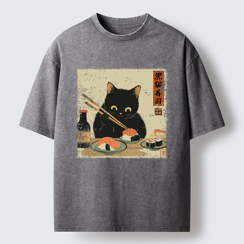 Tokyo-Tiger Meow Sushi Time Washed T-Shirt