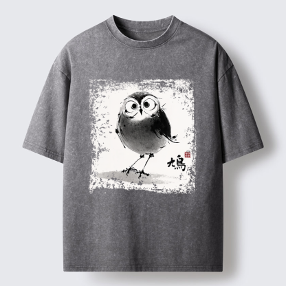 Tokyo-Tiger A Bird In Ink Washed T-Shirt