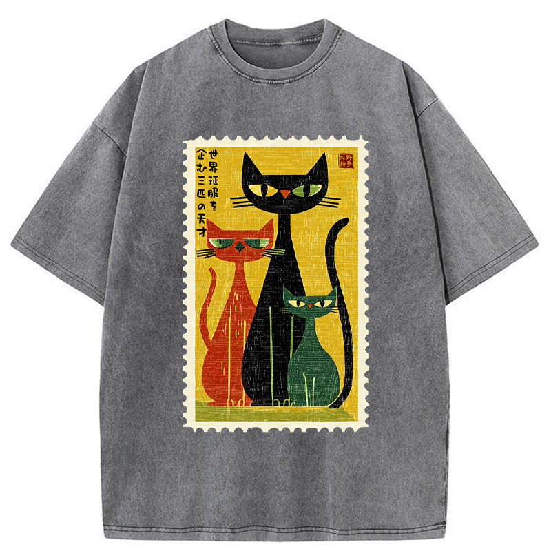 Tokyo-Tiger World Domination Squad Cat Poster Washed T-Shirt