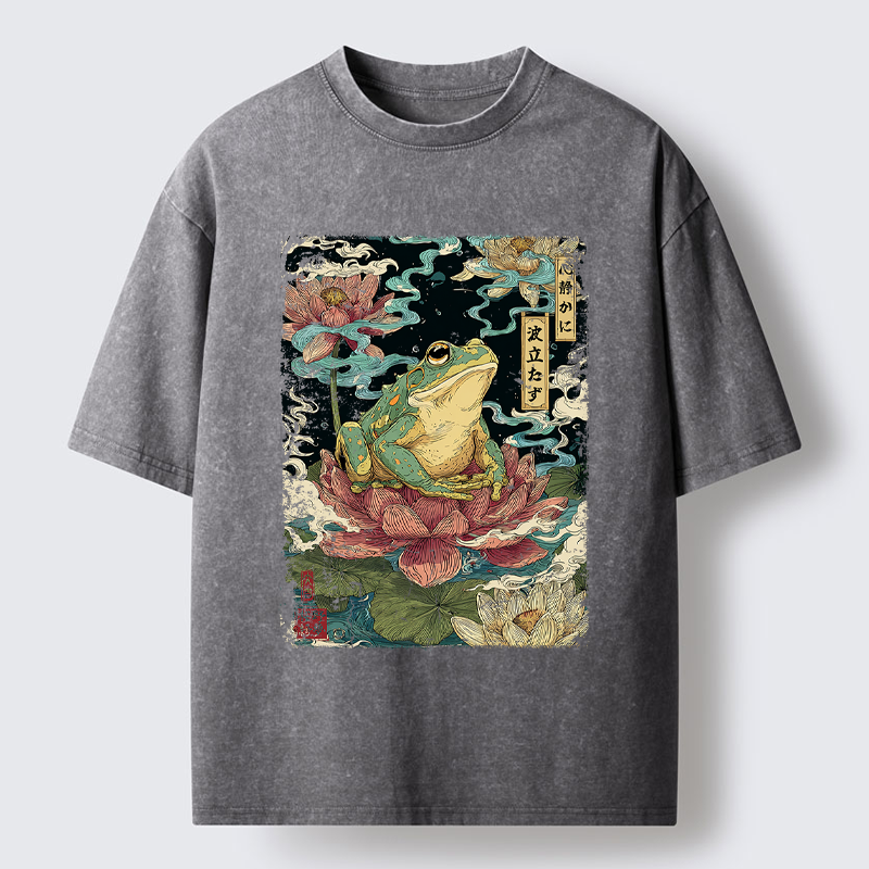 Tokyo-Tiger The Meditating Frog: Calm in Chaos Washed T-Shirt