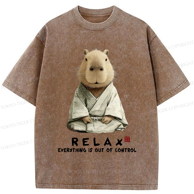 Tokyo-Tiger Zen Capybara：Relax, it's all chaos Washed T-Shirt