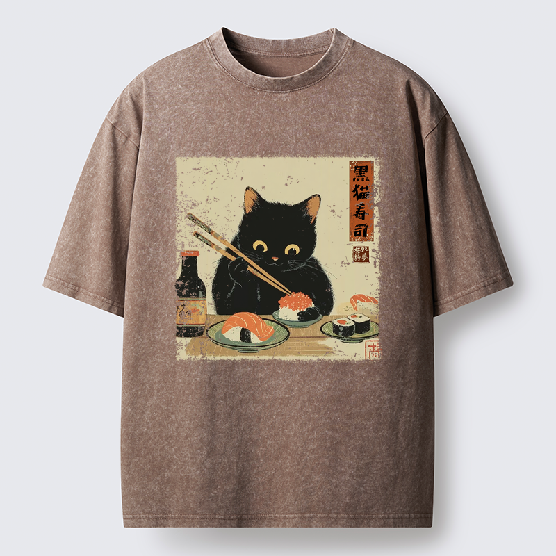 Tokyo-Tiger Meow Sushi Time Washed T-Shirt