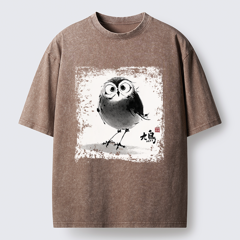 Tokyo-Tiger A Bird In Ink Washed T-Shirt