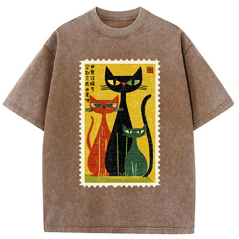 Tokyo-Tiger World Domination Squad Cat Poster Washed T-Shirt