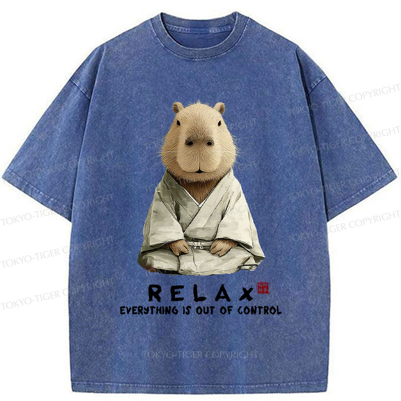 Tokyo-Tiger Zen Capybara：Relax, it's all chaos Washed T-Shirt