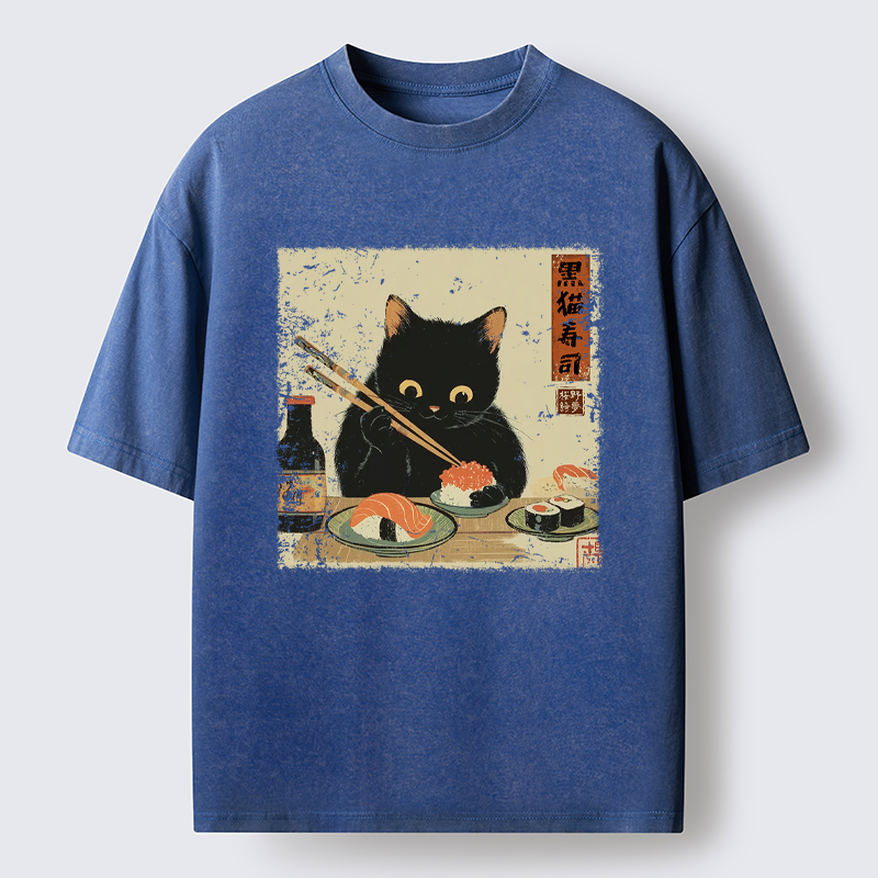 Tokyo-Tiger Meow Sushi Time Washed T-Shirt