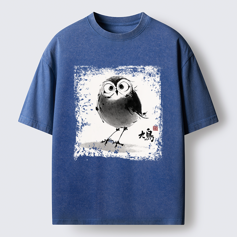 Tokyo-Tiger A Bird In Ink Washed T-Shirt
