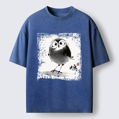 Tokyo-Tiger A Bird In Ink Washed T-Shirt