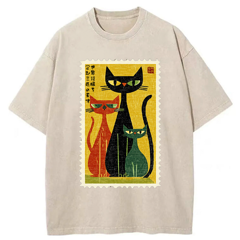 Tokyo-Tiger World Domination Squad Cat Poster Washed T-Shirt