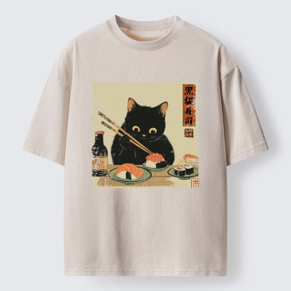 Tokyo-Tiger Meow Sushi Time Washed T-Shirt