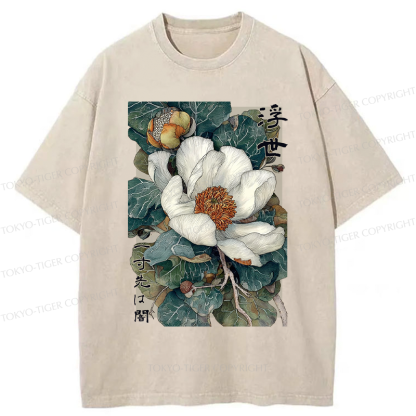 Tokyo-Tiger Ukiyoe Magnolia Flower Poster  Washed T-Shirt