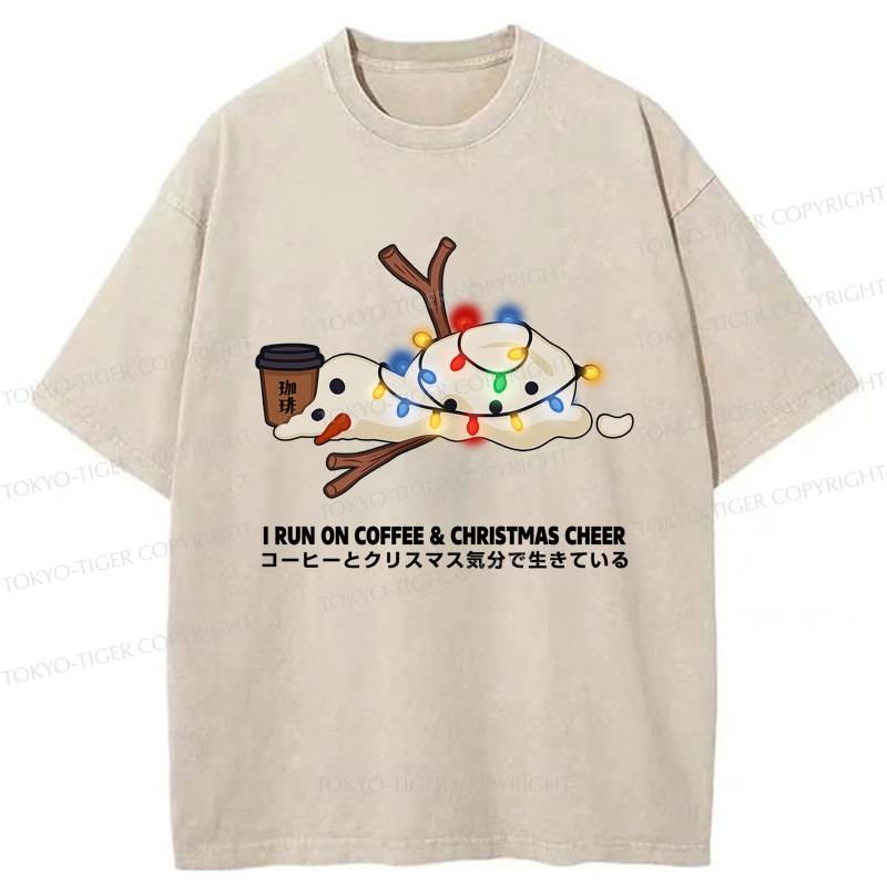 Tokyo-Tiger I Run On Coffee & Christmas Cheer Washed T-Shirt