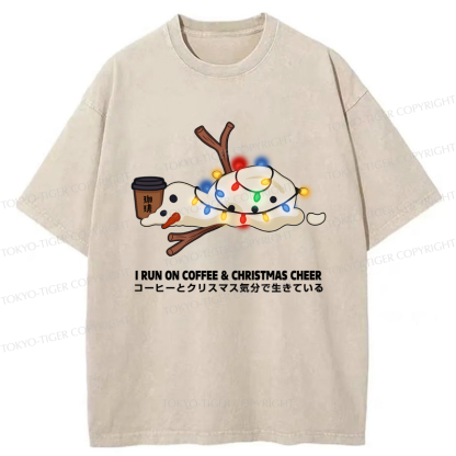 Tokyo-Tiger I Run On Coffee & Christmas Cheer Washed T-Shirt