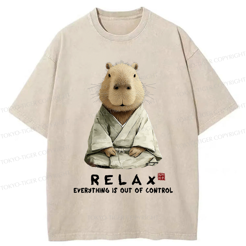 Tokyo-Tiger Zen Capybara：Relax, it's all chaos Washed T-Shirt