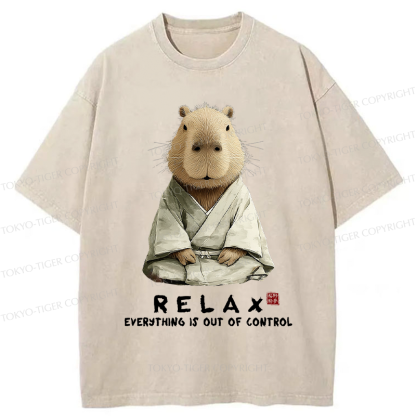 Tokyo-Tiger Zen Capybara：Relax, it's all chaos Washed T-Shirt