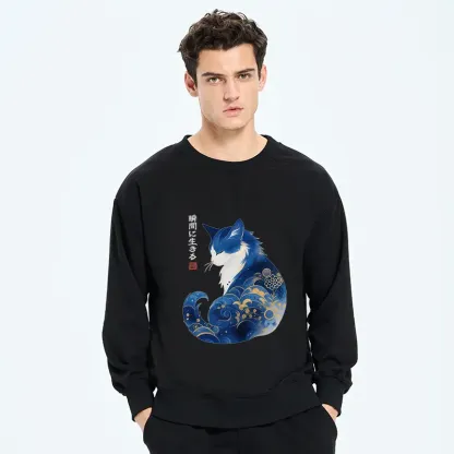 Tokyo-Tiger Retro Zen Cat: Living the Present Classic Sweatshirt