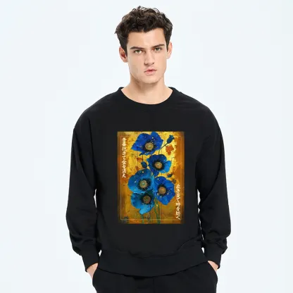 Tokyo-Tiger Shiny Blue Flower Warm Golden Background Classic Sweatshirt