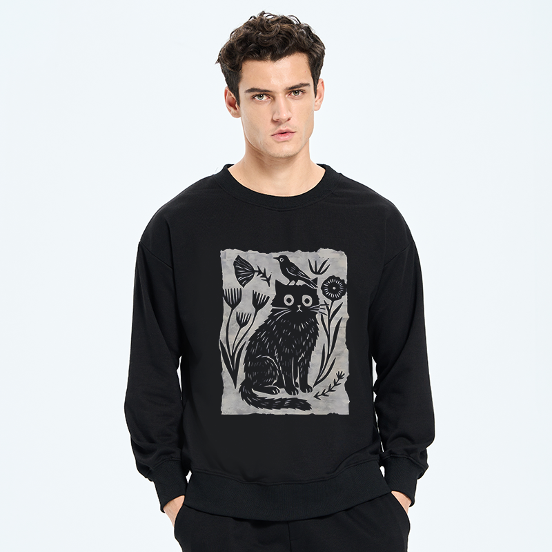 Tokyo-Tiger Folk Paper Cut Cat Bird Floral Art Classic Sweatshirt