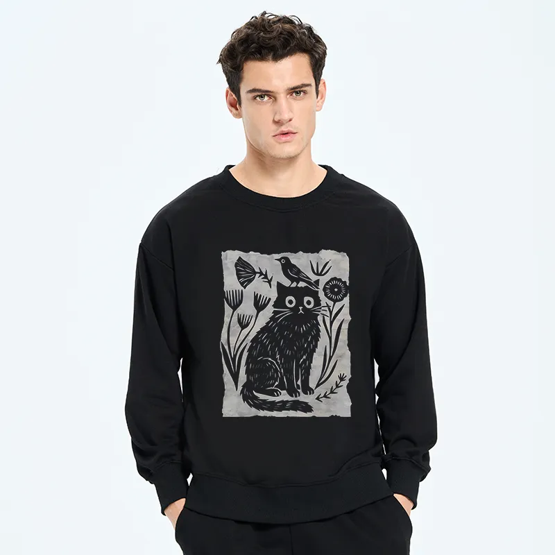 Tokyo-Tiger Folk Paper Cut Cat Bird Floral Art Classic Sweatshirt