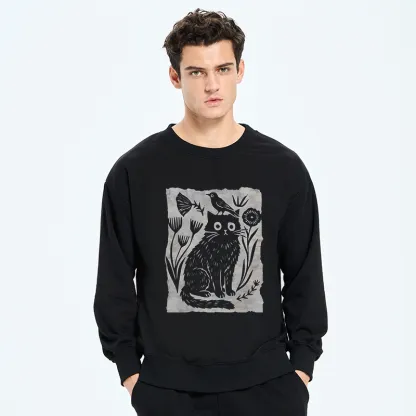 Tokyo-Tiger Folk Paper Cut Cat Bird Floral Art Classic Sweatshirt