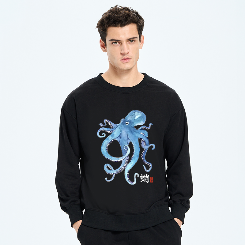 Tokyo-Tiger Watercolor Blue Octopus Classic Sweatshirt