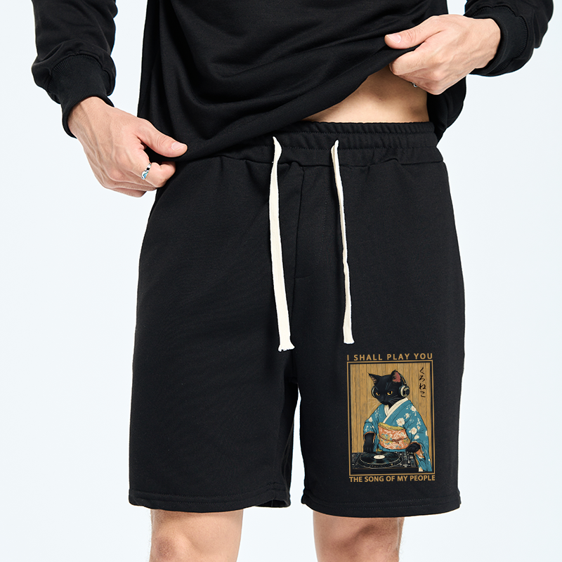 Tokyo-Tiger Funny Playing Music Black Cat Unisex Shorts