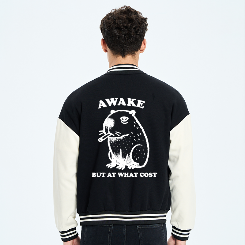 Tokyo-Tiger Smoking Capybara Embroidery Varsity Jacket