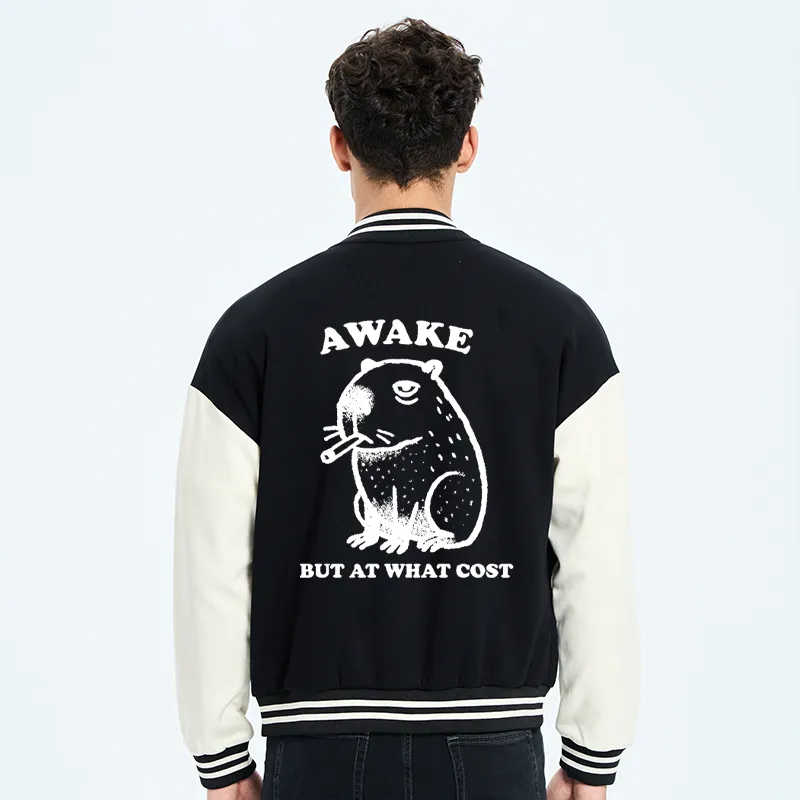 Tokyo-Tiger Smoking Capybara Embroidery Varsity Jacket
