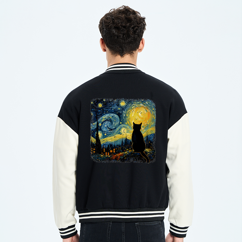 Tokyo-Tiger The Starry Night Cat Embroidery Varsity Jacket
