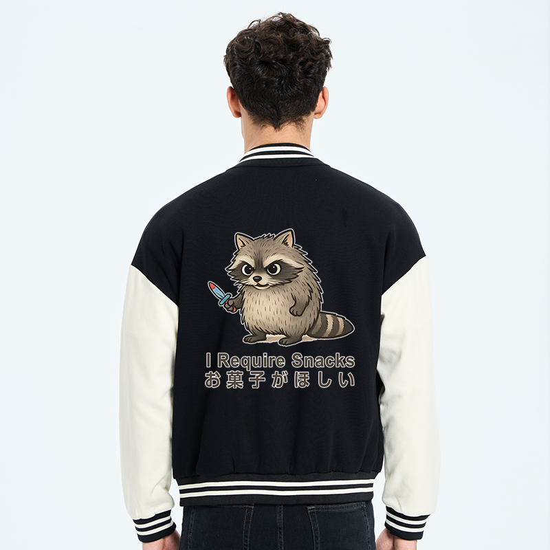 Tokyo-Tiger Raccoons Need Snacks Funny Embroidery Varsity Jacket