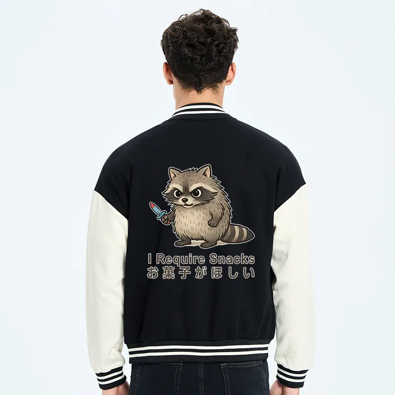 Tokyo-Tiger Raccoons Need Snacks Funny Embroidery Varsity Jacket