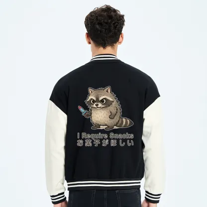 Tokyo-Tiger Raccoons Need Snacks Funny Embroidery Varsity Jacket