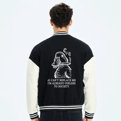 Tokyo-Tiger Smoking Duck Funny Embroidery Varsity Jacket