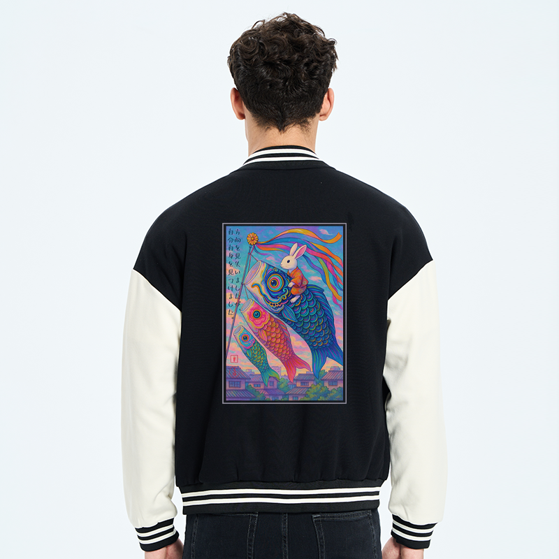Tokyo-Tiger Ukiyoe Rabbit Ride Carp Streamer Embroidery Varsity Jacket
