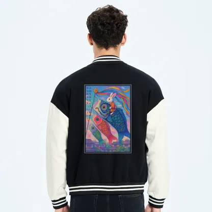 Tokyo-Tiger Ukiyoe Rabbit Ride Carp Streamer Embroidery Varsity Jacket