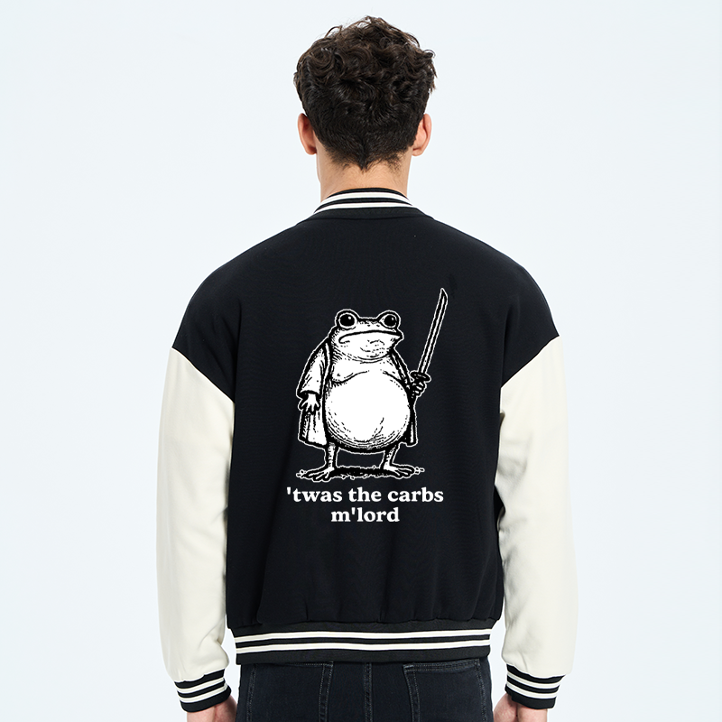 Tokyo-Tiger Funny Fat Samurai Frog Embroidery Varsity Jacket