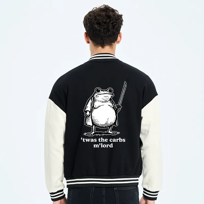 Tokyo-Tiger Funny Fat Samurai Frog Embroidery Varsity Jacket