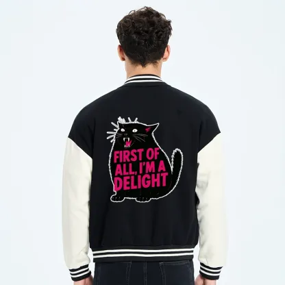 Tokyo-Tiger Roaring Black Cat Embroidery Varsity Jacket