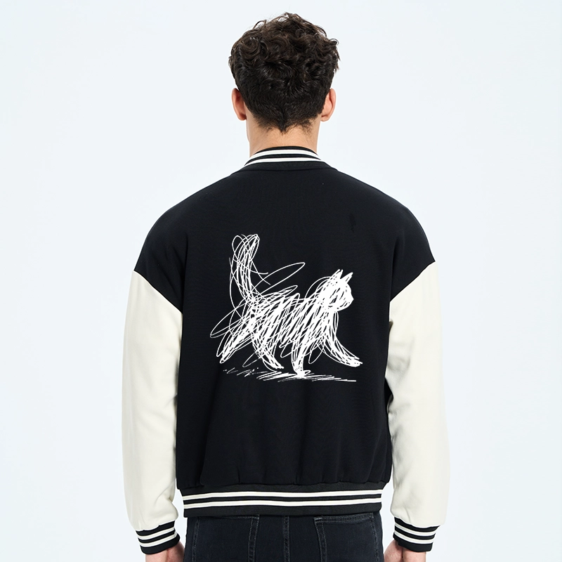 Tokyo-Tiger Minimalist Cat Art Embroidery Varsity Jacket