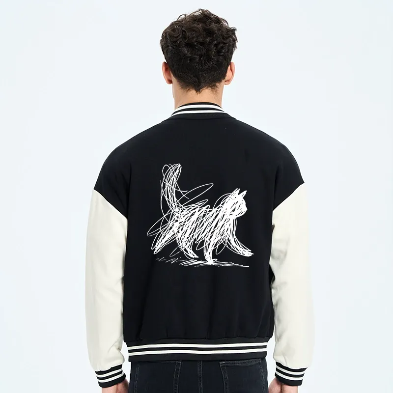 Tokyo-Tiger Minimalist Cat Art Embroidery Varsity Jacket