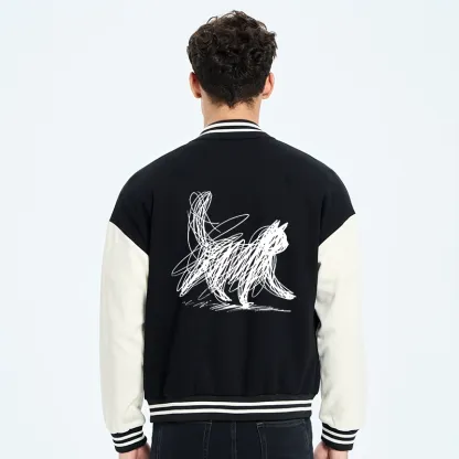 Tokyo-Tiger Minimalist Cat Art Embroidery Varsity Jacket