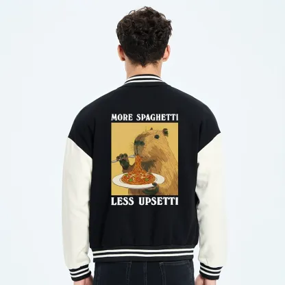 Tokyo-Tiger Capybara Eating Pasta Embroidery Varsity Jacket
