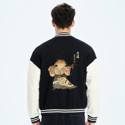 Tokyo-Tiger Capybara Archery Embroidery Varsity Jacket