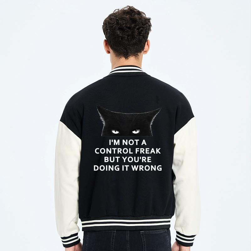 Tokyo-Tiger Control Freak Funny Embroidery Varsity Jacket