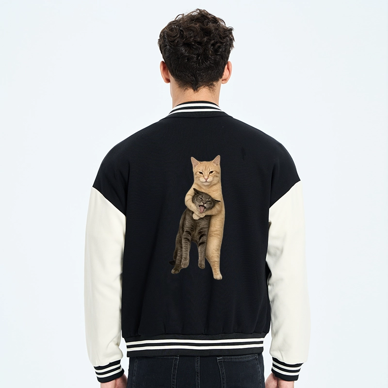 Tokyo-Tiger Orange Cat’s Tight Embrace Embroidery Varsity Jacket